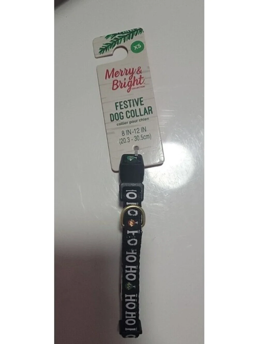 MERRY & BRIGHT CHRISTMAS HOLIDAY HO HO HO BLACK FESTIVE DOG COLLAR XS 8